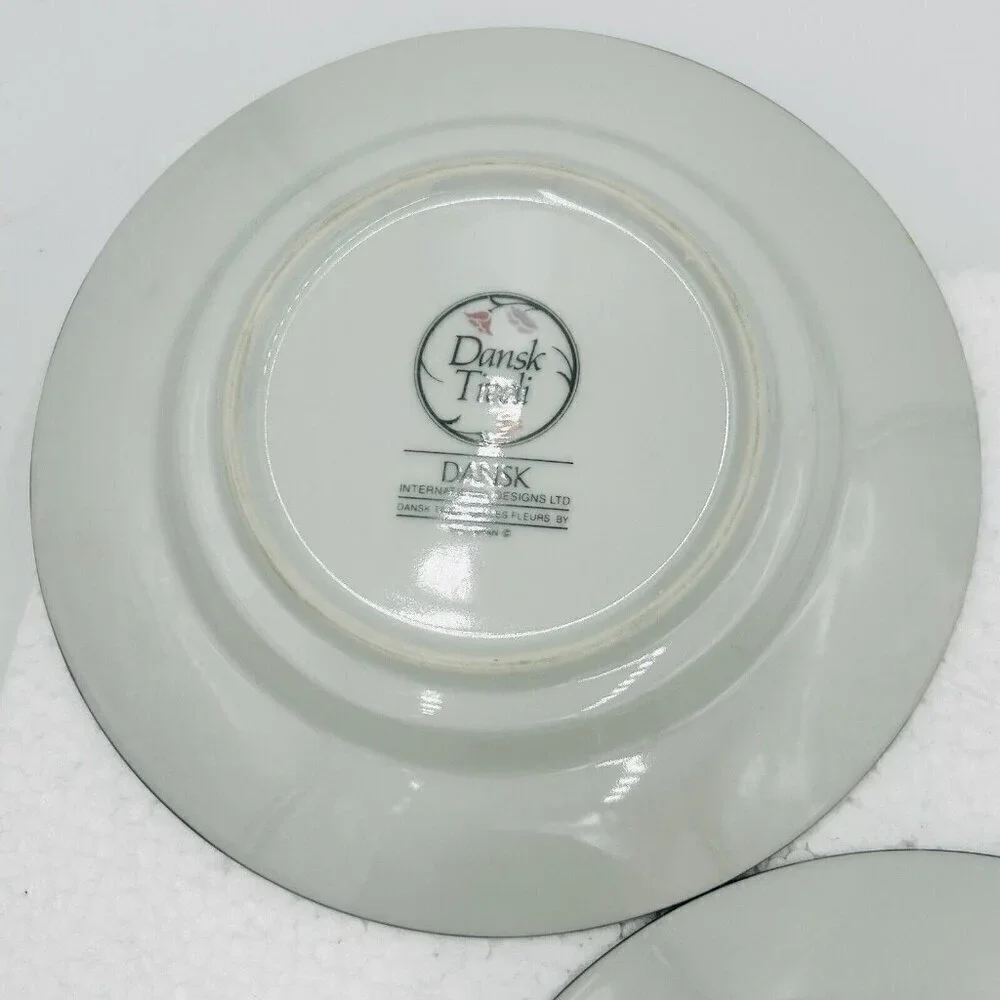 Dansk Tivoli Belles Fleurs 7” Side Small Plates Gray Tulips Pattern Set of 3
